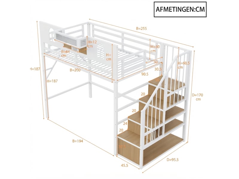  Lit jeune, 90x200 cm, rangement intégré, en métal, blanc, poids 70 kg LDB00616AAK-conf-NEW - Conforama R