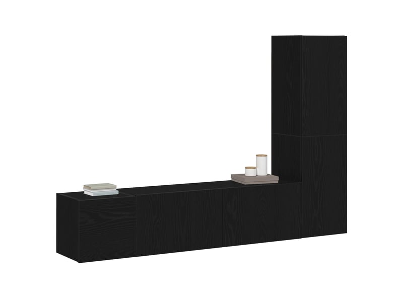  Ensemble meuble tv - banc tv - meuble de rangement 4 pcs chêne noir bois d'ingénierie  - Conforama C