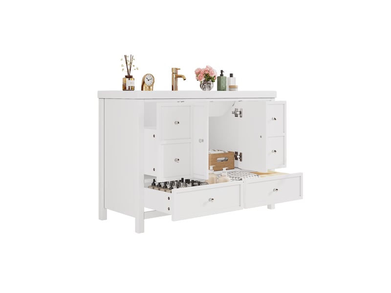 Meuble vasque de salle de bain 120x50x86.5 cm blanc avec 4 tiroirs et 2 portes - Conforama A