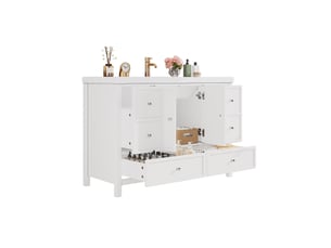 Meuble vasque de salle de bain 120x50x86.5 cm blanc avec 4 tiroirs et 2 portes