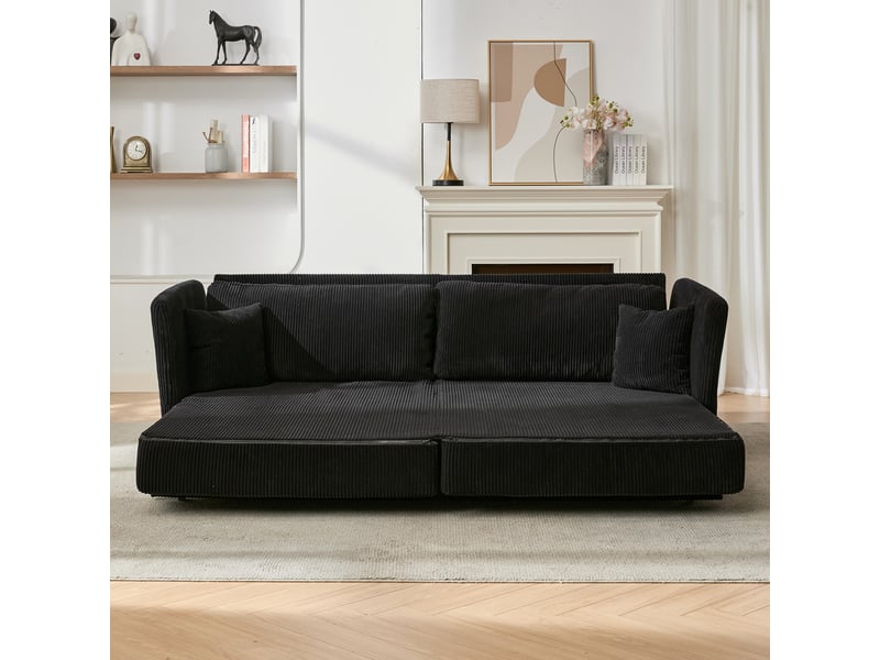  Canapé-lit convertible 2 places en velours côtelé noir, 182 x 88 x 84 cm  - Conforama D