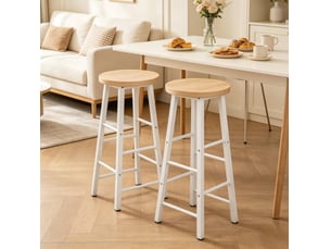 Lot de 2 tabourets de bar 30x30x71 cm bois clair et métal, style industriel pour cuisine et bar