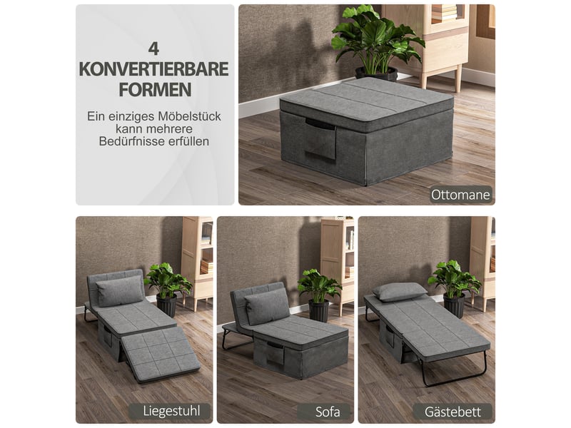  Lit pliant 4-en-1,188x75x38 cm,avec matelas 8 cm et dossier réglable,gris  - Conforama D