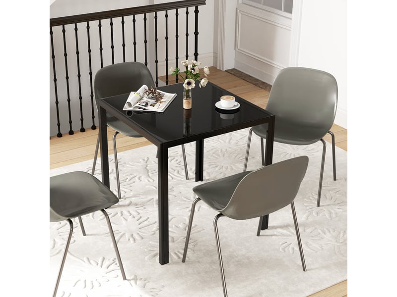  Table à manger pour 4 personnes, table de cuisine avec plateau en verre trempé et pieds en acier, 75 x 75 x 75 cm, noir  - Conforama W