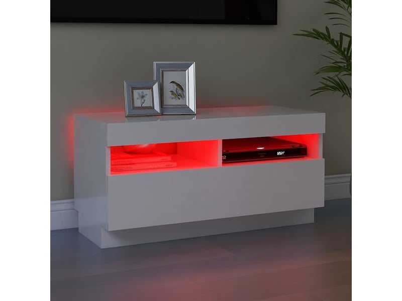  Meuble tv - banc tv - meuble de rangement avec lumières led blanc brillant 80x35x40 cm  - Conforama C