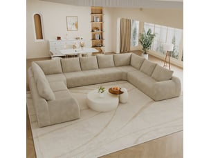 Canapé d'angle compressé panoramique fixe <strong>MODENVIE</strong> <strong></strong> 7 places Tissu kaki