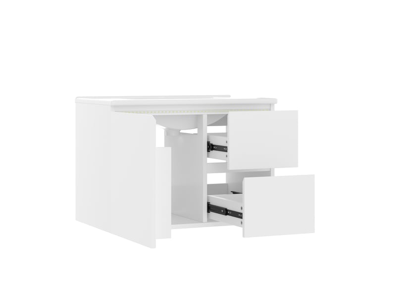 Meuble vasque mural 76x46x50 cm blanc avec led et 2 tiroirs - Conforama W