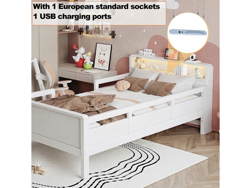  Lit jeune, 90x200 cm, éclairage led, ports de charge, blanc, poids 16,85 kg LD000342AAK-conf-NEW - Conforama R