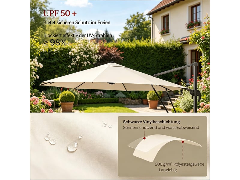 Parasol rond de balcon et jardin avec base en acier en croix, extérieur - Conforama E