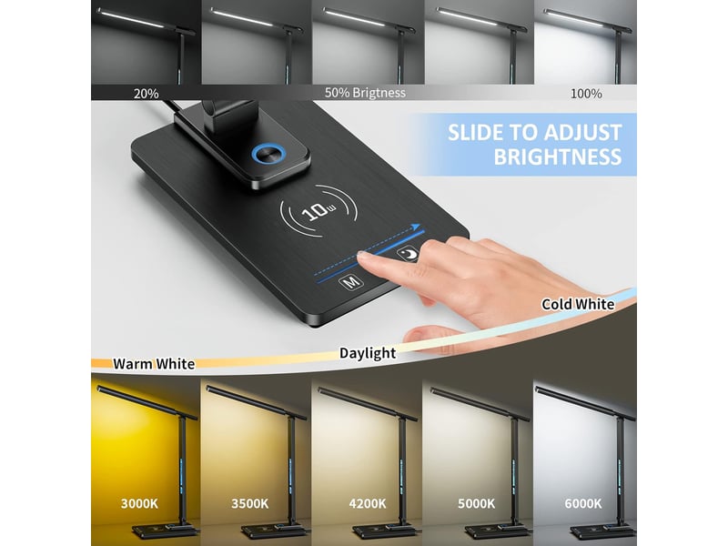  Lampe de bureau led avec chargeur sans fil &amp; port usb 5 couleurs 5 luminosités écran lcd  - Conforama D