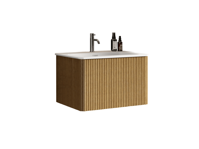  Meuble vasque suspendu 60 cm avec vasque en minéral coulé - façade rainurée pour petite salle de bain  - Conforama A