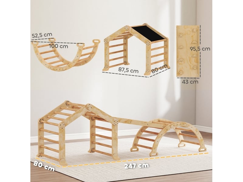  Jouet d’escalade 9-en-1 avec rampe, toboggan, arche à bascule et tableau en bois naturel 100 × 52,5 × 48 cm  - Conforama D