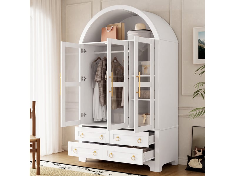  Armoire avec 3 portes vitrées, 4 tiroirs et led 110x50x186 cm blanche  - Conforama W
