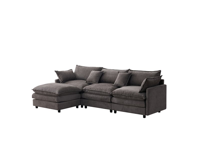  Canapé d'angle modulable 3 places en l avec méridienne et pouf gris  - Conforama A