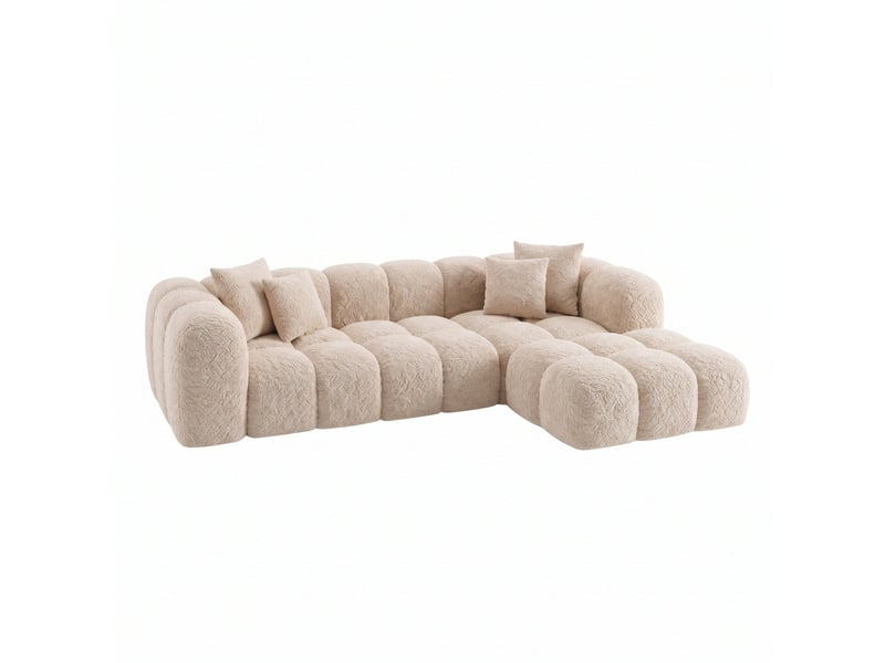  Canapé convertible angle droit en bouclette beige - alba - morphea Alba Convertible - Conforama A