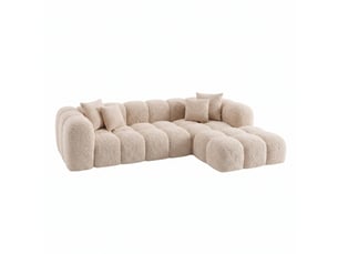 Canapé convertible angle droit en bouclette beige - alba - morphea