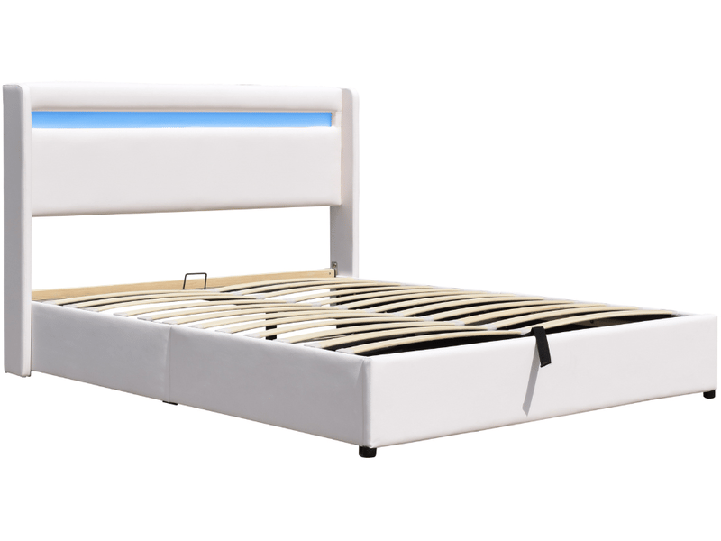 Lit coffre 120x190 cm blanc - tête de lit led - 12 lattes - montage rapide - design moderne - rangement pratique - Conforama D