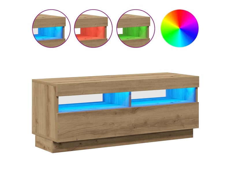  Meuble tv - banc tv - meuble de rangement avec lumières led chêne artisanal bois d'ingénierie  - Conforama C