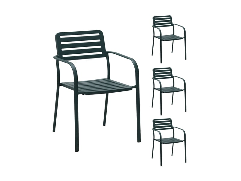 Lot de 4 fauteuils de jardin empilables en métal vert sapin - baca - Conforama A