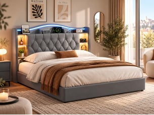 Lit coffre 140x190 cm <strong>KEFSR</strong> <strong></strong> coloris gris