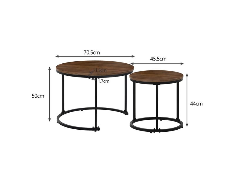  Lot de 2 tables basses rondes gigognes en mdf coloris noyer et noir  - Conforama E