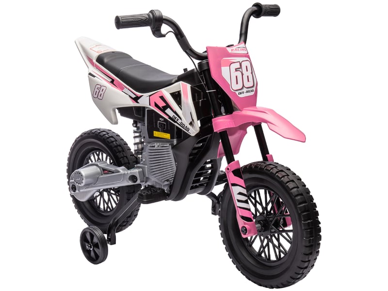  Moto électrique pour enfant moto cross pour enfants de 3 à 6 ans 2 moteurs 12v vitesse 5 kmh 109,5x60x72,5cm rose  - Conforama A