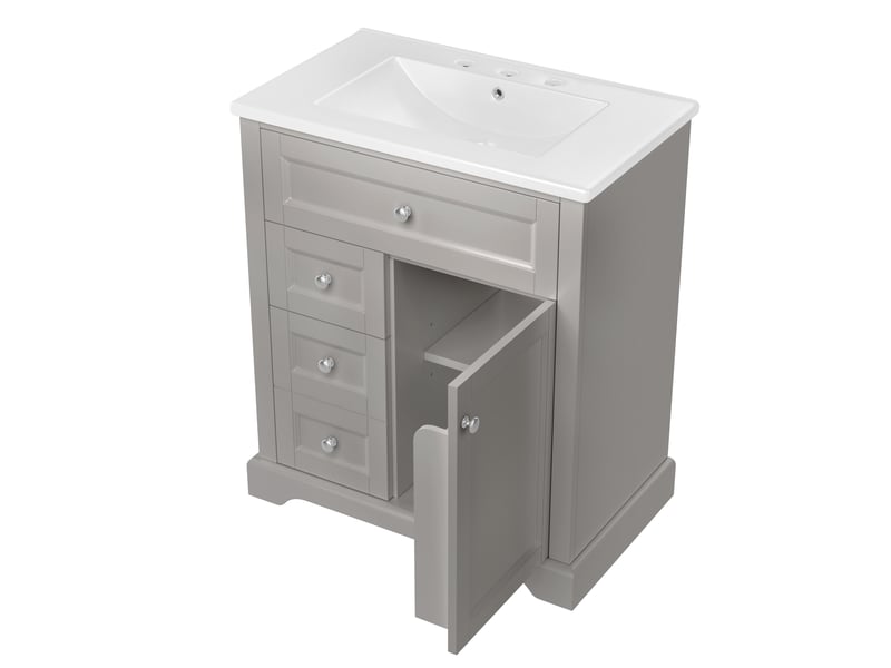 Meuble vasque salle de bain gris 76 cm avec lavabo intégré, tiroirs soft-close et étagère réglable - Conforama D