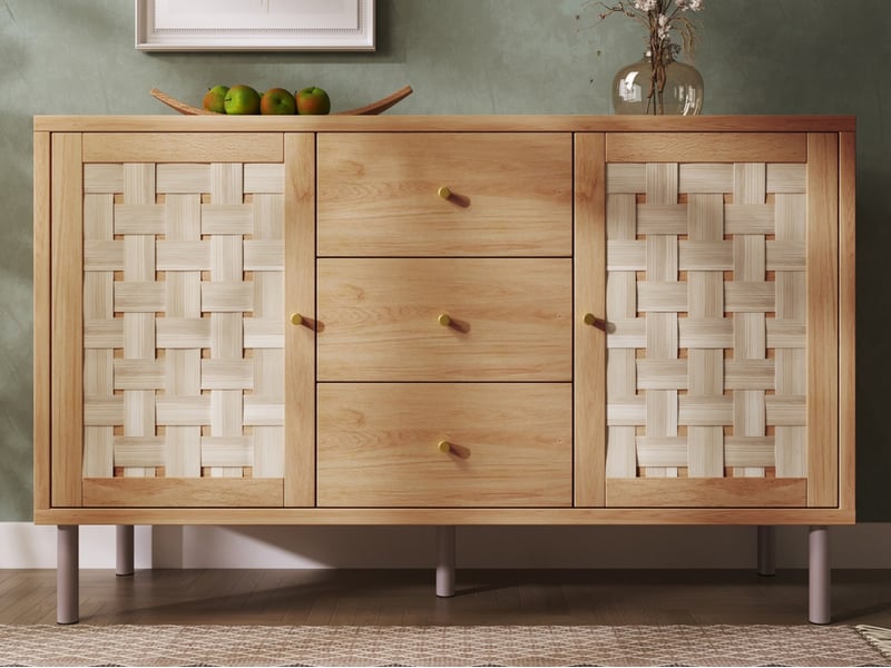  Buffet, 120 x 40 x 75 cm, meuble de rangement avec 2 portes, 3 tiroirs, étagères réglables en hauteur, marron  - Conforama B