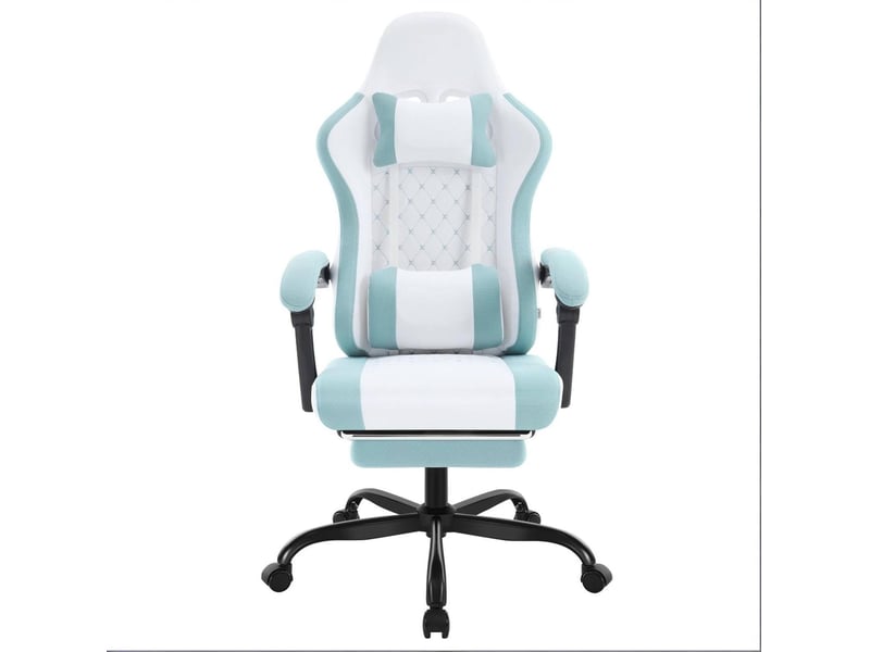  Chaise de bureau ergonomique pivotante avec massage lombaire, dossier inclinable, en mesh bleu et blanc  - Conforama A