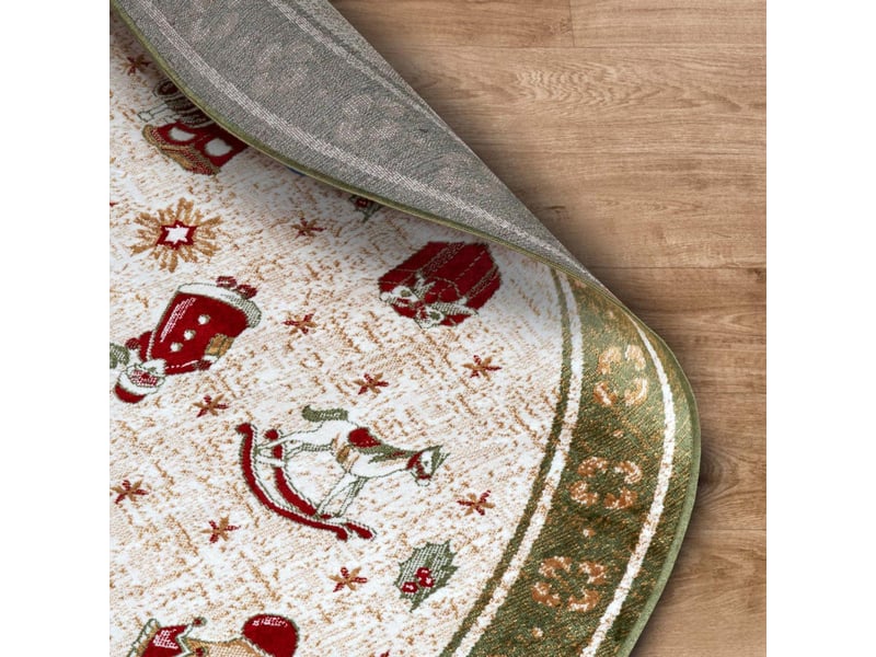 Tapis rond pour salon ou chambre enfant 160x160 couleur vert, beige, rouge motif fêtes de noel 1, tapis kilim fin et original - Conforama D