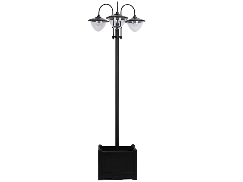  Lanterne solaire sur pied à 3 têtes 60x55x189 cm ip44 avec base cache-pot noir  - Conforama A
