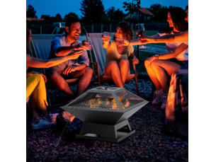 Brasero de jardin en acier avec grille 45 x 45 x 34 cm – noir – pare-étincelles et tisonnier inclus