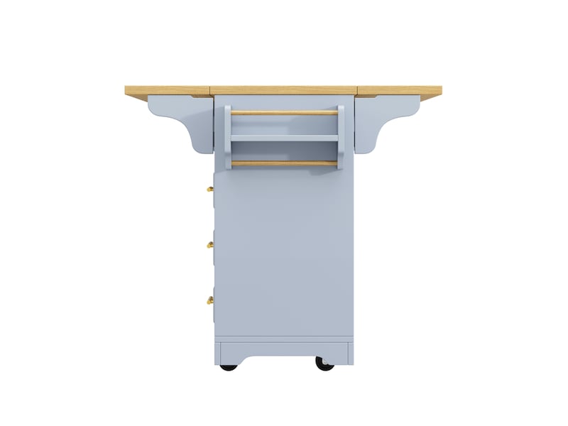  Îlot de cuisine mobile 120 x 40 x 95 cm bleu mdf, plateau rabattable des deux côtés et 3 tiroirs  - Conforama E