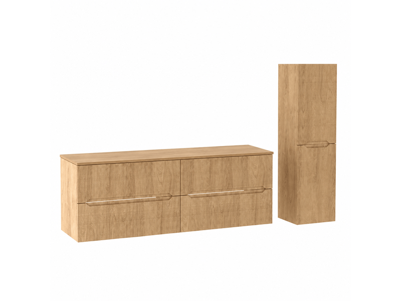  Ensemble double meuble sous vasque avec plan et colonne novo l.160 cm effet chêne hikora  - Conforama A