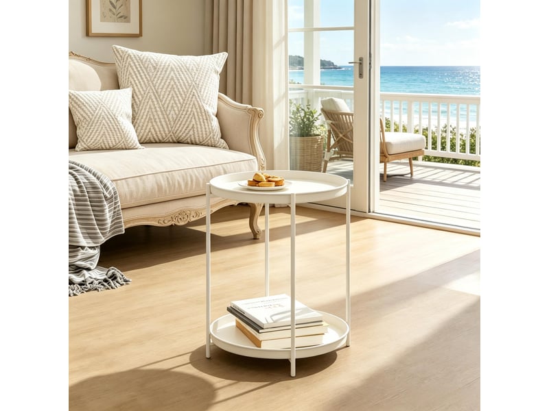 Table basse ronde avec 2 plateaux métalliques, structure stable, design moderne, pour salon et chambre, 44 × 44 × 53 cm  - Conforama C