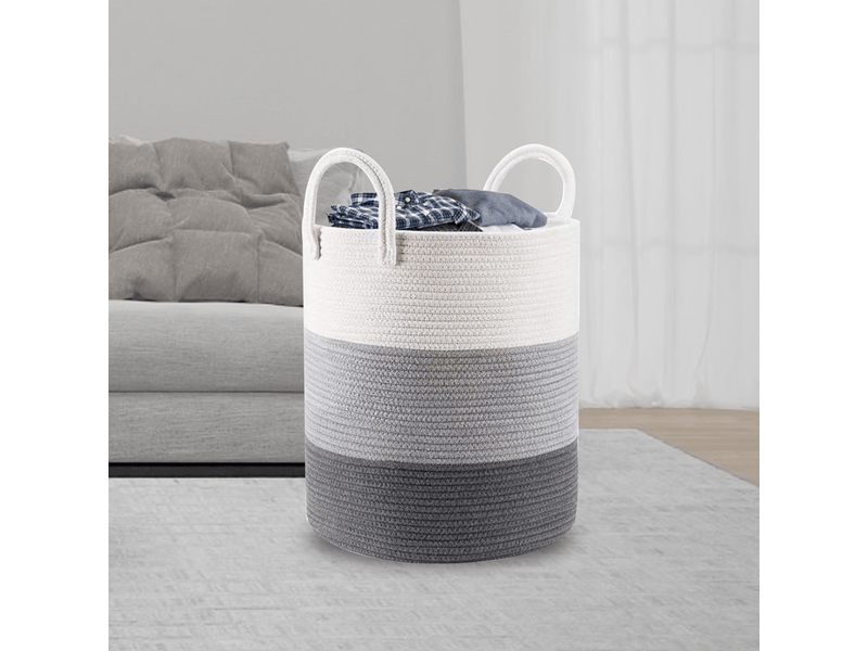 Panier à linge sale en coton tissé, panier de rangement bohème pour le linge, panier à linge de qualité supérieure avec anse, grand  - Conforama A