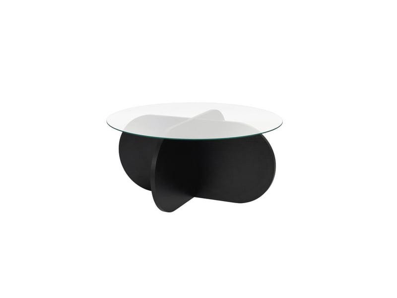  Table basse de salon en verre trempé et bois mdf mélaminé bois noir et fumé 75 x 75 x 35 cm  - Conforama A