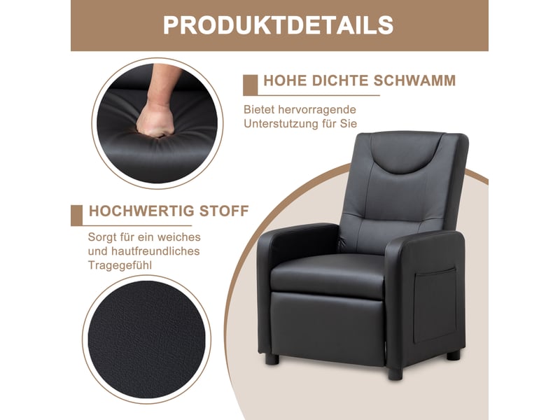  Fauteuil relax inclinable avec repose-pieds et dossier réglable en pu noir  - Conforama E