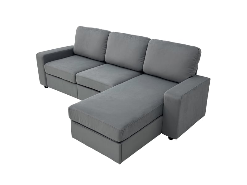  Canapé d'angle avec rangement 4 places gris - méridienne réversible, 245,5 cm, assise moelleuse  - Conforama A