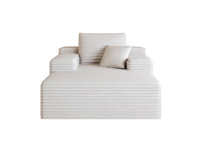  Canapé en velours côtelé blanc méridienne 1 place à assise profonde 115x159cm  - Conforama A