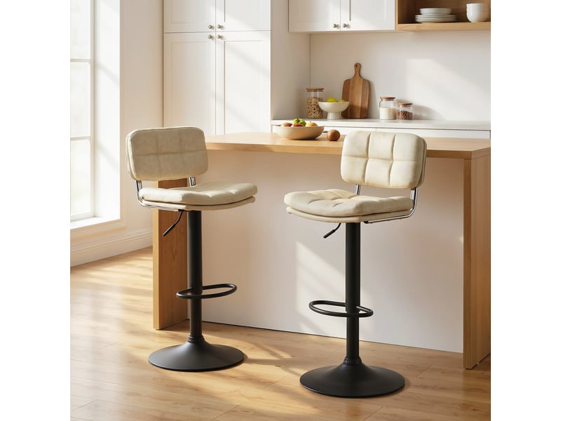  Lot de 2 tabourets de bar vintage capitonné - pivotant, réglable - repose-pied - revêtement synthétique crème  - Conforama C