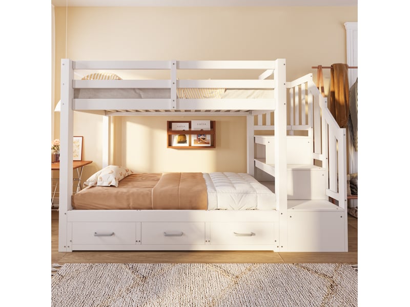  Lit superposé enfant bois avec tiroirs 90x200 cm blanc  - Conforama E
