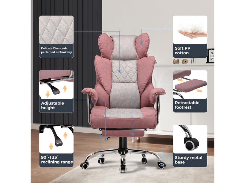 Gtplayer chaise de jeu avec soutien lombaire à ressort, repose-pieds, 180 kg - rose GT205-PK - Conforama E