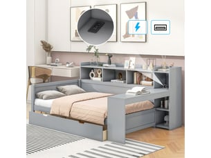 Lit banquette 90x200 cm <strong>ZOVIRA</strong> <strong></strong> coloris gris