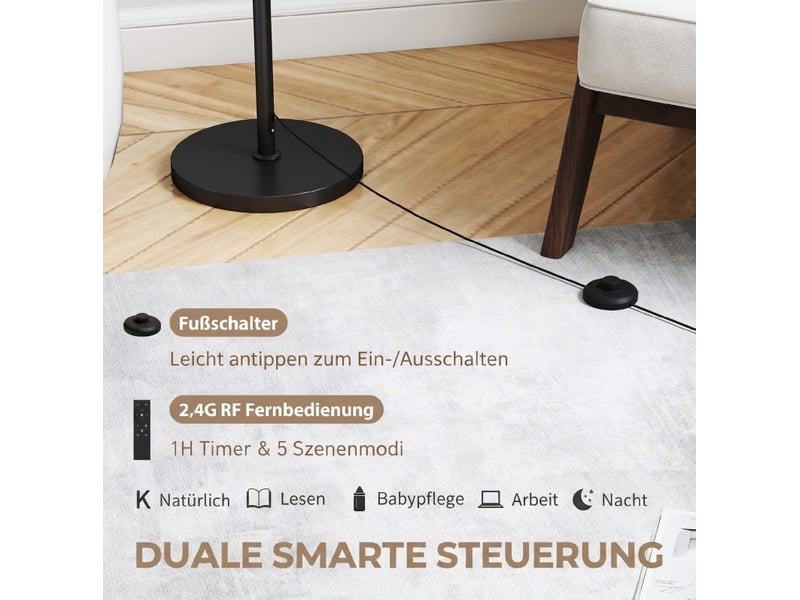  Lampadaire 40 x 40 x 133-168 cm en métal réglable avec télécommande et interrupteur au pied noir chicfurn  - Conforama E