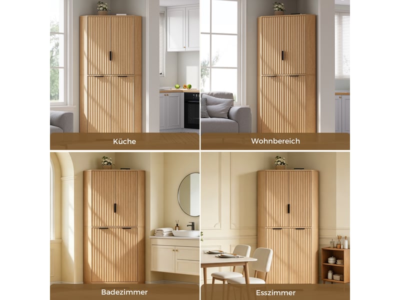  Buffet de cuisine 4 portes 60x60x172 cm - meuble d'angle avec étagères réglables et anti-basculement - naturel  - Conforama R
