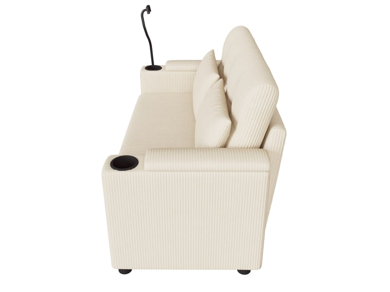 Canapé 2 places avec rangement, usb et type-c en velours côtelé beige - Conforama R