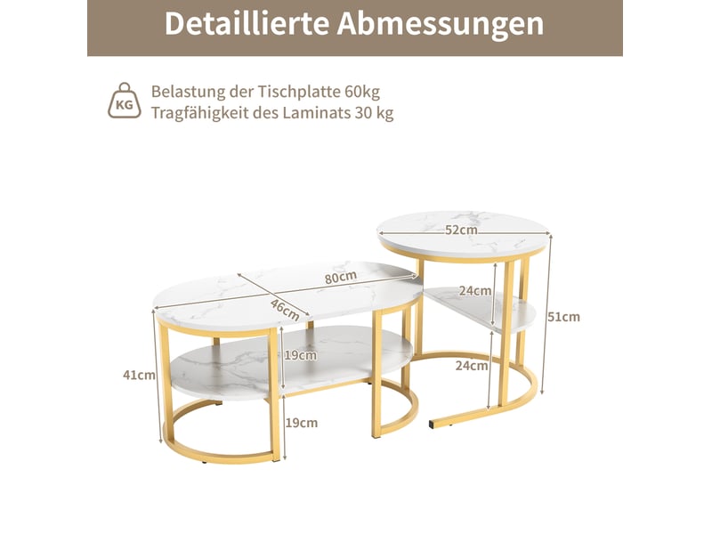  Tables basses gigognes tcqpz 100 x 46 x 41 cm avec rangement bois et acier inoxydable doré  - Conforama C