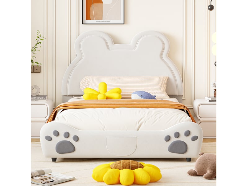  Lit enfant tcqpz en forme d’ours 140 x 200 cm blanc en velours  - Conforama B