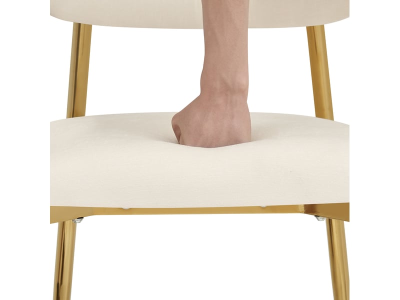 Lot de 2 chaises de salle à manger 51x50x81 cm, rembourrées, patins réglables, métal et bois, blanc et doré - Conforama D